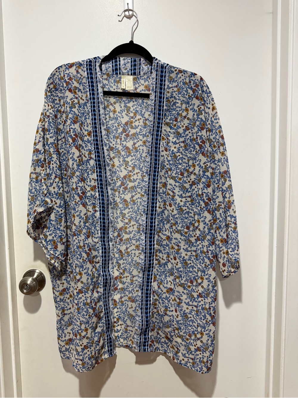 Japna Blue white and yellow  Floral Kimono Jacket